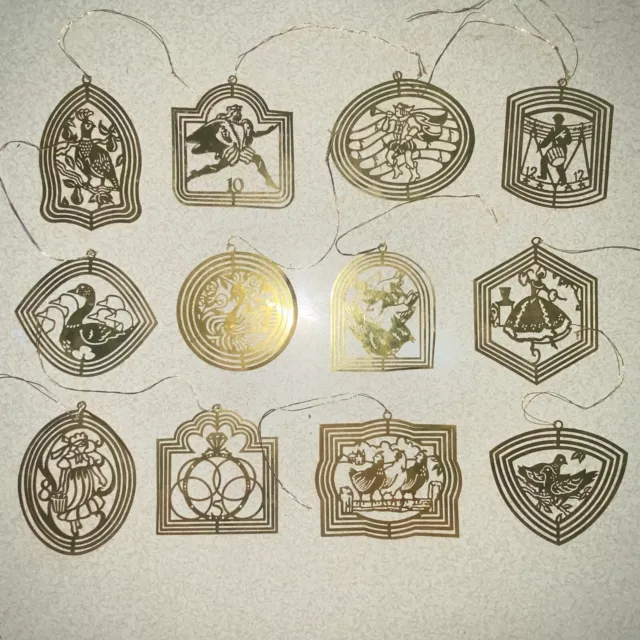 Vintage Twelve Days Of Christmas Brass Ornaments By International Silver Co.