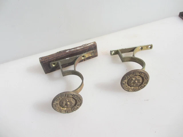 Victorian Brass Curtain Pole Holders Brackets Old Hangers Hooks Antique 4.5"D 2