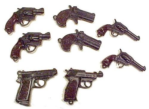 Plastic Revolvers Pistols Guns 8 Miniature Charms Trinkets Vintage Hong Kong