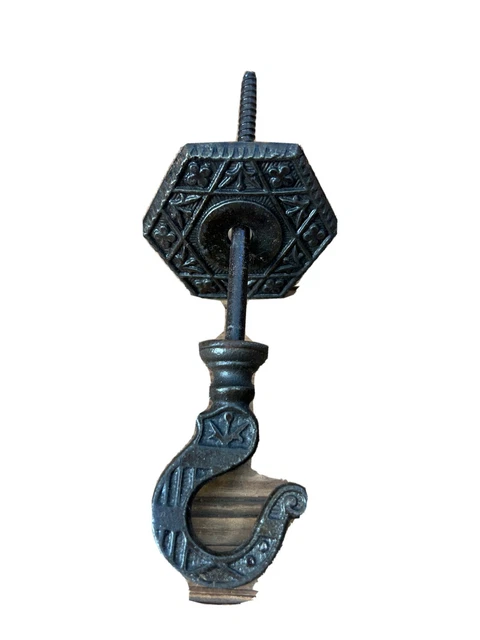 Antique Plant  Ceiling Hanging Hook Cast Iron Bird Cage Hanger With Collar NOS