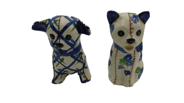 Brayton Laguna California Pottery Gingham Dog & Calico Cat Set