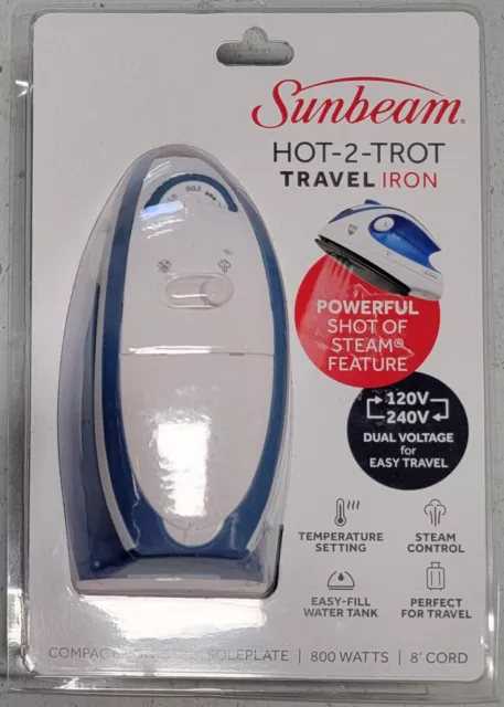 Sunbeam Hot-2-Trot 800 Watt Compact Non-Stick Soleplate Travel Iron!