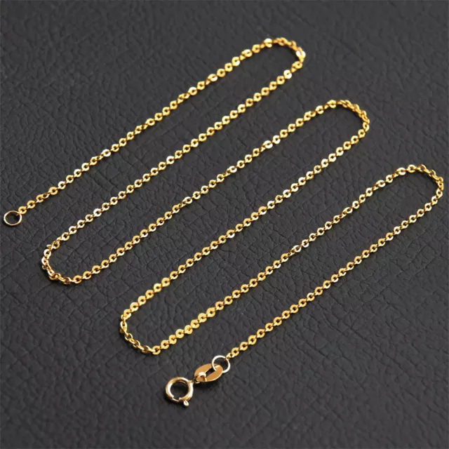 Pure 18K Yellow Gold Chain Women Lucky Thin O Link Necklace 16-24inch