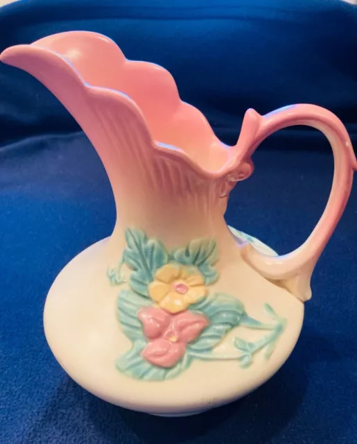 Hull- 9" Wildflower Pitcher Vase W/ Handle- Pink Floral- Vtg. 1940'S- Stunning!