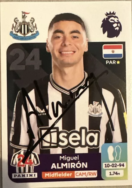 Newcastle United Miguel Almiron Hand Signed Panini 2024 PL Sticker