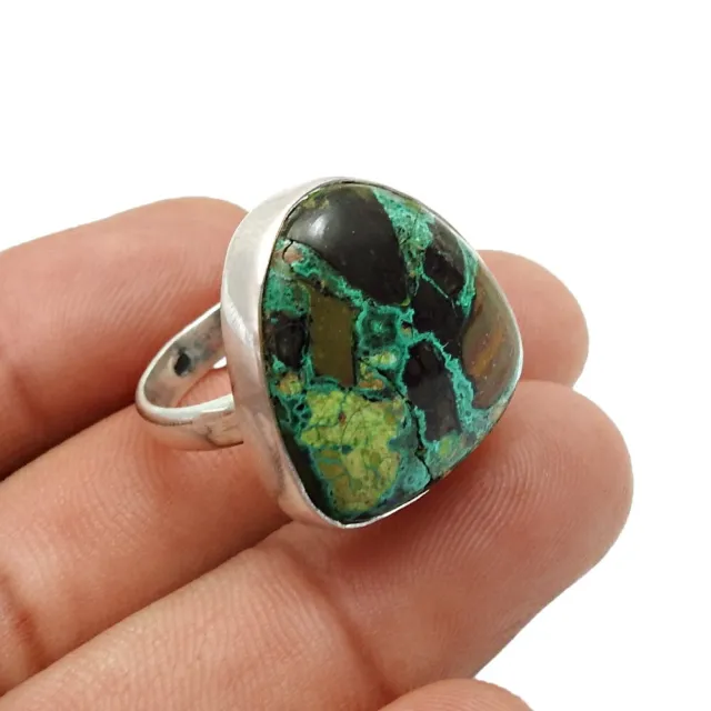 Neuf Ans Cadeau Cocktail Taille Bague 8 925 Argent Naturel Azurite Malachite I11