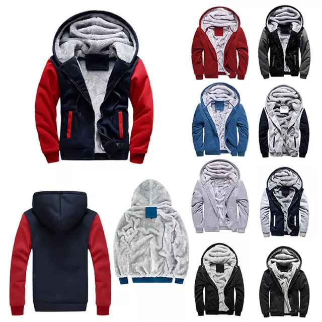 Mens Thick Warm Fleece Lined Hoodie Winter Zip Up Coat Jacket Sweatshirt Shirts_