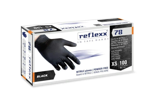 R78 Guanti in Nitrile, Senza Polvere, Taglia S, Neri (Confezione Da 100 Pezzi)