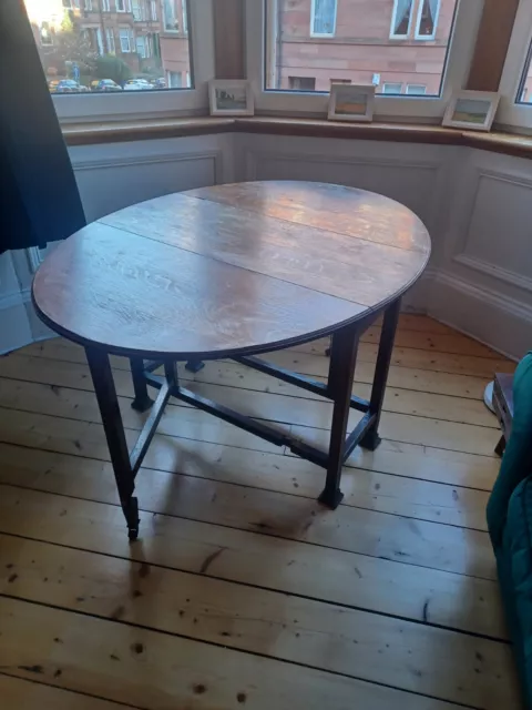 Oval Shaped Oak Drop Leaf Dining Table, Previously Owned By Alasdair Gray