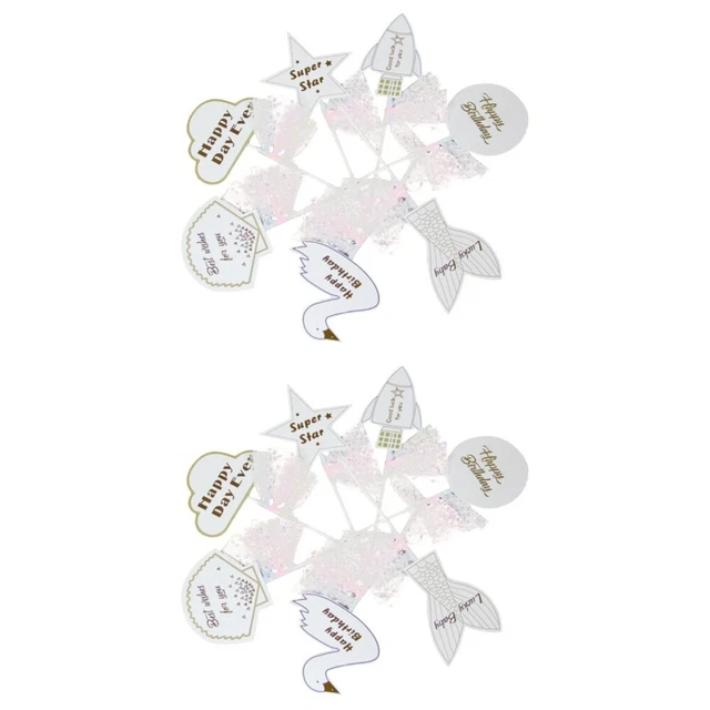 14 piezas / Juego de papel patrón cisne pastel de cumpleaños Topper Star Mesh Cupcake