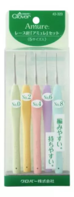 ha0515 Clover Lace Crochet Hooks Set 5 pcs 0.90-1.75mm Amure 43-323 from Japan