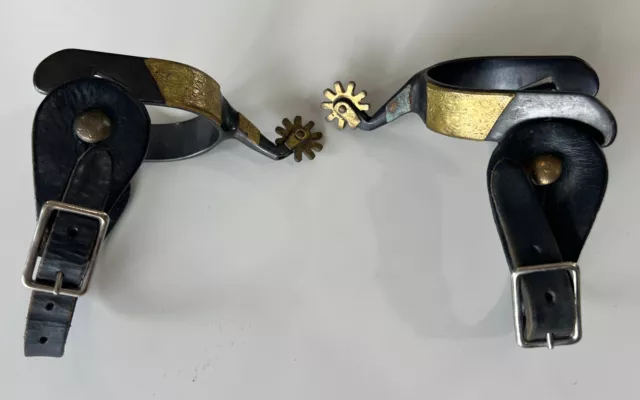 Vintage Pair Western Cowboy Spurs With Leather Straps - Made in Korea
