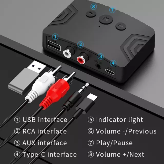 Bluetooth 50-Empfänger, kabellos, 35-mm-Klinke, AUX, NFC auf 2 RCA-Audio-Stereo-