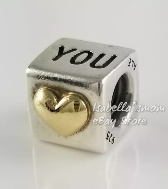 Retired I LOVE YOU Authentic PANDORA 2 Tone Silver/14k GOLD Heart Charm 790200