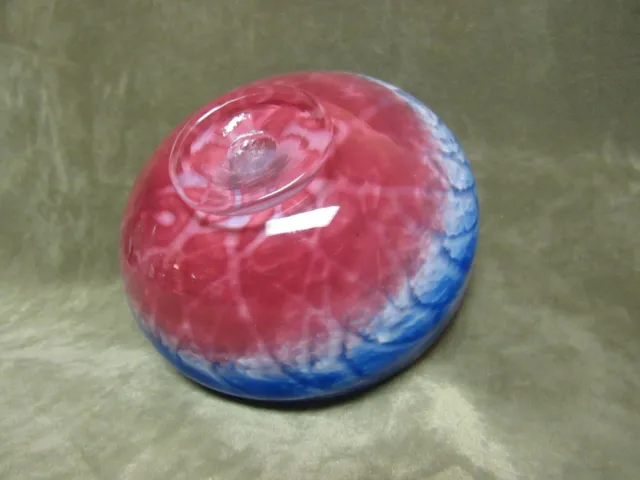 Vintage Art Glass Bowl Red White Blue Swirls Hand Blown Smaller Size Cupped 3