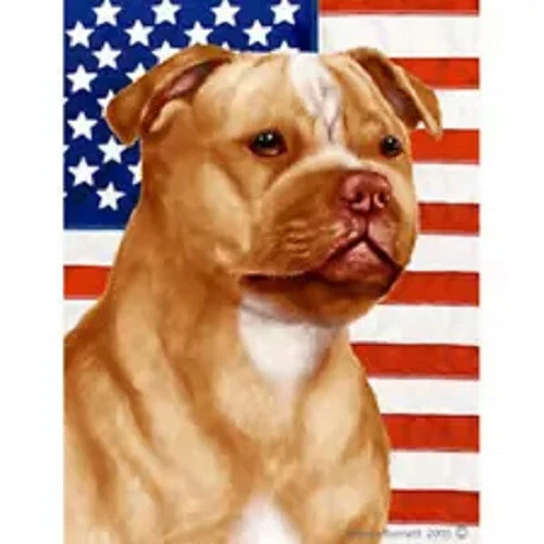 Patriotic (D2) House Flag - Orange and White Staffordshire Bull Terrier