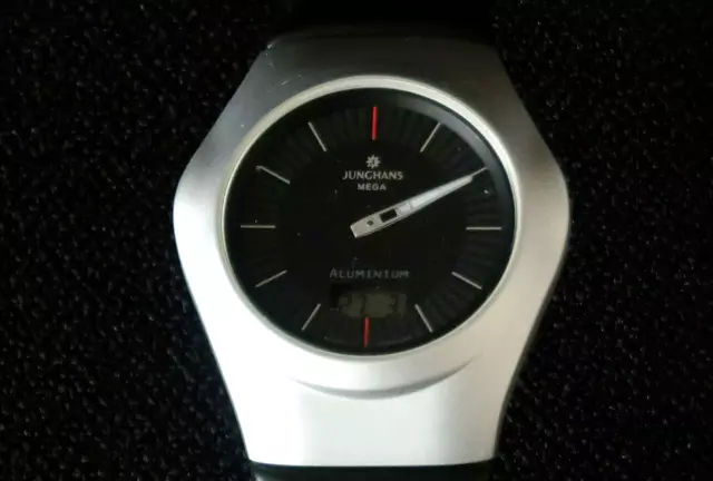 JUNGHANS DCF77 MEGA Solar Watch Black And Grey Dial And Leather Strap A Classic 349.99 PicClick UK