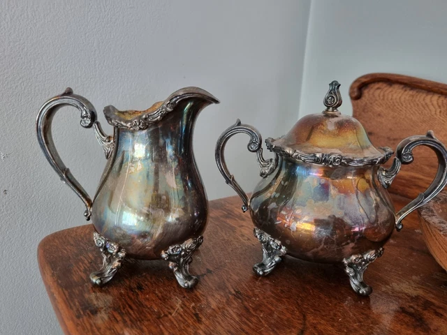 Vintage Wilcox Sugar and Creamer Silver plated American Rose 7034, 7303