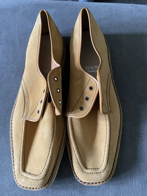 Scarpe da uomo in pelle scamosciata originali vintage anni '70 - sabbia / beige - taglia 10 nuove