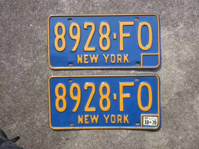 1970 New York License Plate Pair Ford Chevy 8928 FO Set 1966 1967 1968 1971 1972