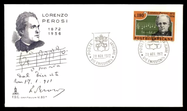 Mayfairstamps Vaticano FDC 1972 Lorenzo Perosi Canción Primer Día Cubierta aaj_60263