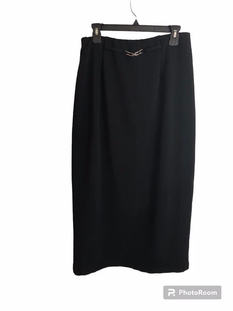 Briggs Ladies Maxi Skirt Large Black Pull On Stretch Slit Back Silver At Waist