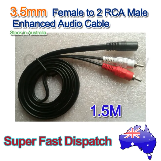 1.5M 3.5mm Female to 2 RCA M to Male Audio Cable Hi Fi Stereo AUX Cord Adapter