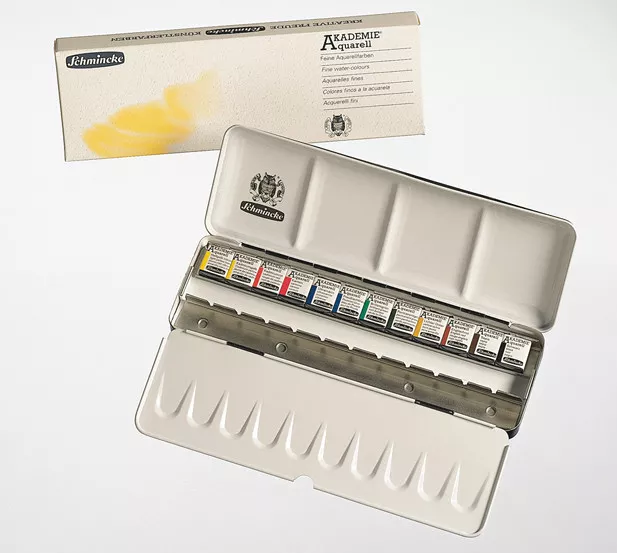 Schmincke Akademie Aquarell Watercolour Travel Set - 12 Half Pans & 12 Empty