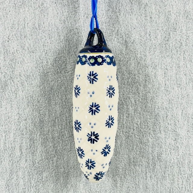 Pinecone Christmas Ornament Delft Style Blue and White Drop Shaped