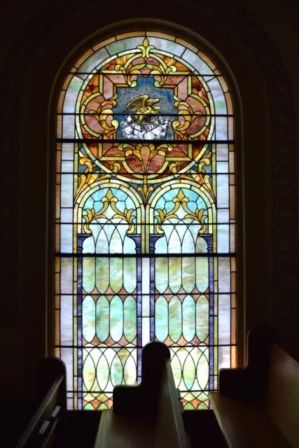 + Fine Antique Stained Glass Window of St. John Evangelist, 16' ht. (T5)