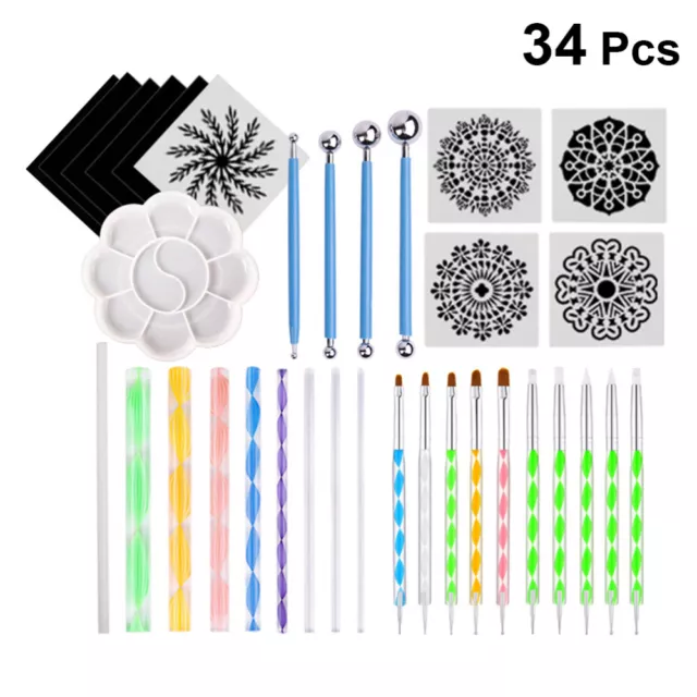 34-tlg. Mandala Schablone & Stylus Set für Nagelprägung & DIY Malerei