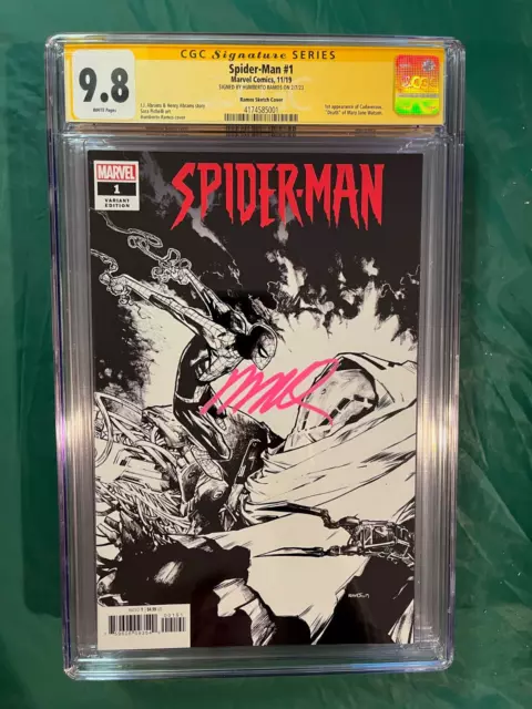 SPIDER-MAN #1 Signed HUMBERTO RAMOS B & W SKETCH VARIANT COVER CGC 9.8 SS Rare!