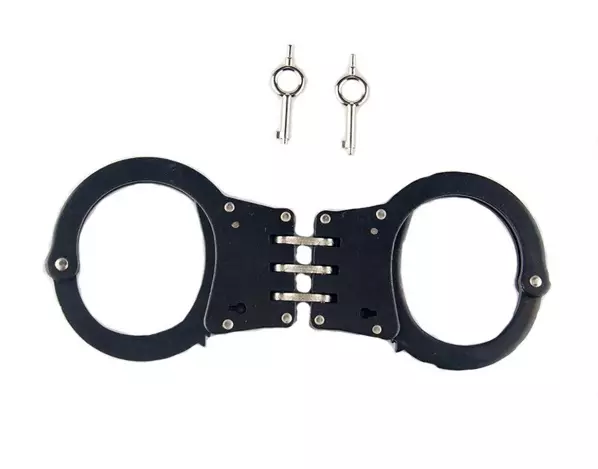 Double Lock Professional Black Hinged Pro-Cuffs Army Handcuffs Free Shipping!