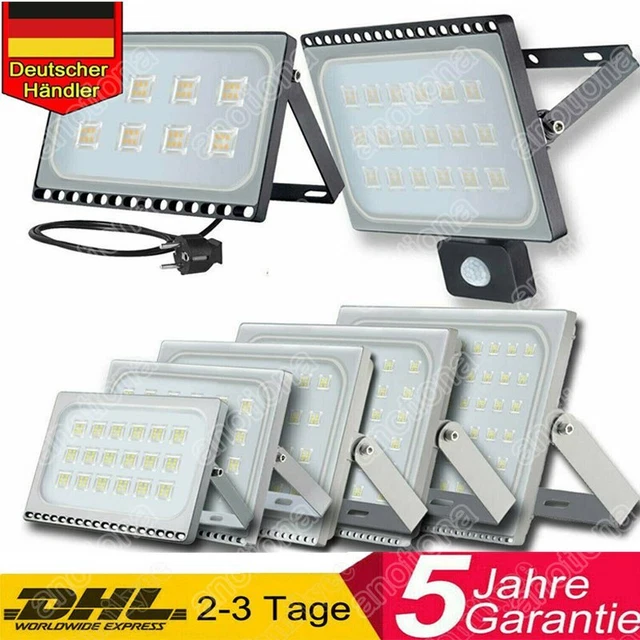 LED Fluter mit Bewegungsmelder Stecker 10-500W Außen Strahler Scheinwerfer IP65