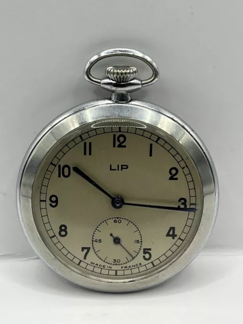 Vintage Lip French Silver Tone Pocket Watch Untested For Parts / Repair 48.9mm