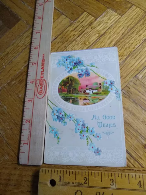 Postcard - Embossed Rural Scene & Flower Print - Greeting Card - All Good Wishes