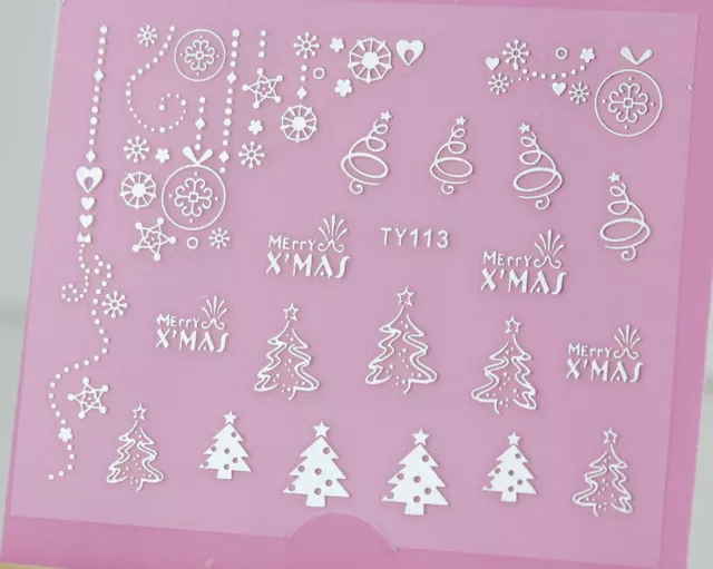 Christmas SILVER Xmas Tree Hanging Bauble Snowflake 3D Nail Art Sticker Decal UV
