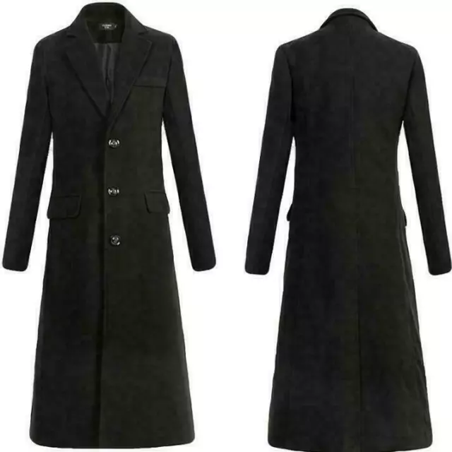 FASHION MENS PARKA Trench Coat Wool Blend Single Breasted Knee Long ...