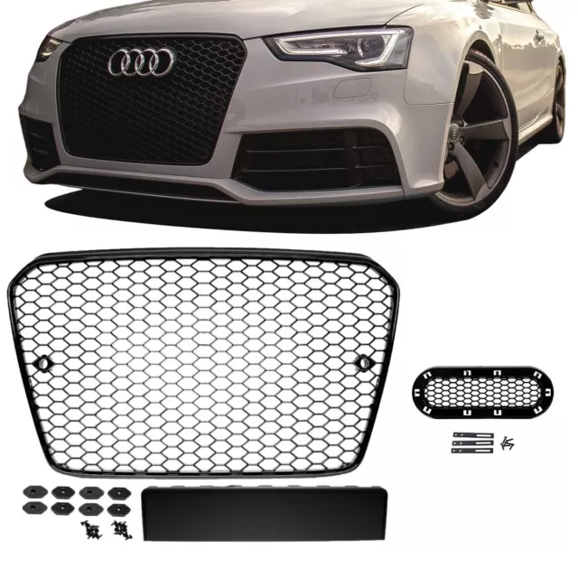 Kühlergrill Wabendesign hochglanz + Halter passt für Audi A5 8T Facelift 11-17