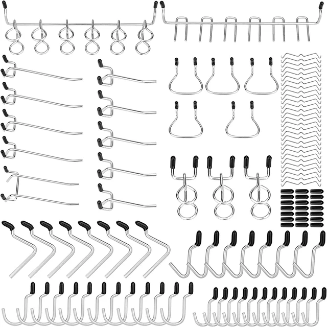 60 Assorted Premium Metal Pegboard Hooks plus 132 Peg Locks/Caps for ¼