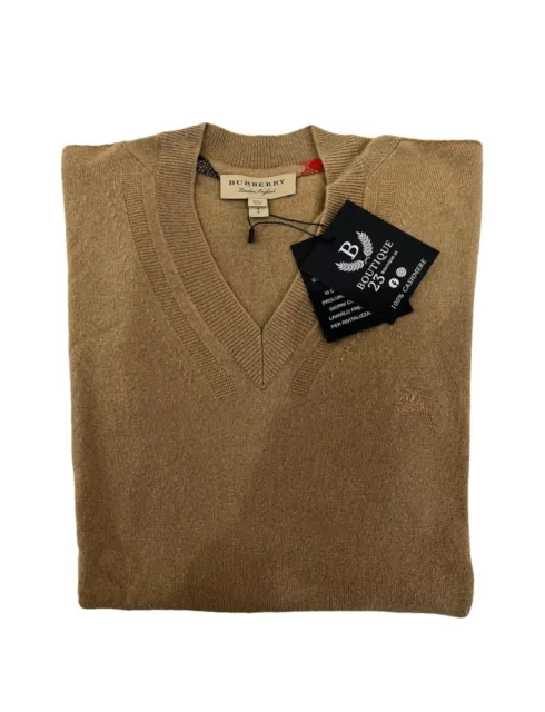 Maglione 100% Puro Cashmere Uomo Burberry Taglia S Beige