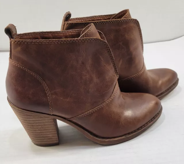 Lucky Brand Ehllen Leather Booties Womens 7M Brown Slip on Distressed Ankle Boot