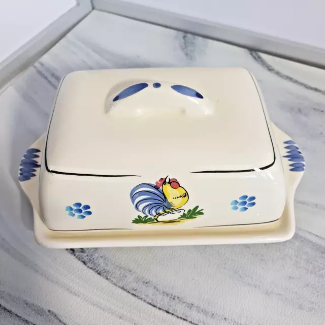 ATTRACTIVE CERAMIC BUTTER Dish Rooster Design Country Farmhouse ...