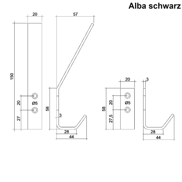 Kleiderhaken ALBA ECHT EDELSTAHL Huthaken Mantelhaken Wandhaken Garderobenhaken 3
