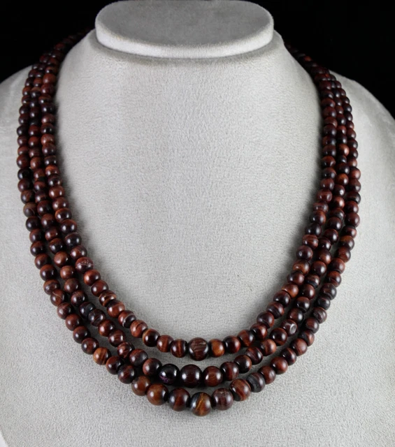 Natural Red Tiger's Eye Beaded Round 3 L 611 Ct Gemstone Fashion Necklace