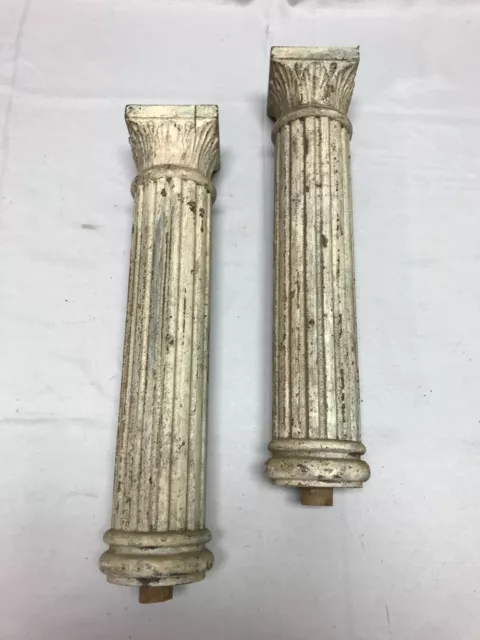Pair Antique Small 14" Turned Shabby Wood Columns Chic Vintage Old 770-23B