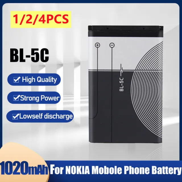 1-4PCS 1020mah BL-5C Battery For Nokia N70 N91 N72 E60 1100 3650 7600 1600 Phone