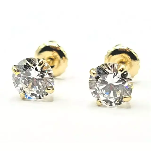 1ct TW Round Natural Diamond Studs Earrings in 14K Yellow Gold with Screw Back