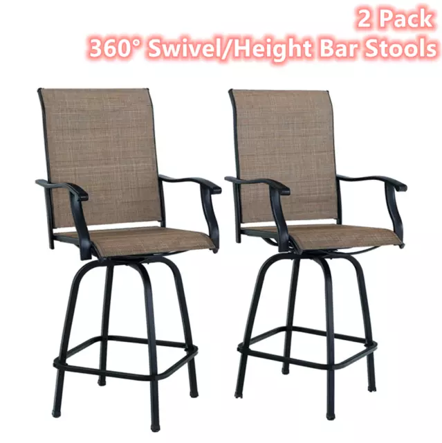 Swivel Patio Bar Stools Set of 2 Height Chairs High Back Outdoor Armrest Chair