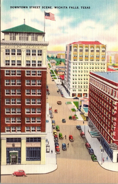 Downtown Street Scene Wichita Falls Texas TX c1953 Postcard